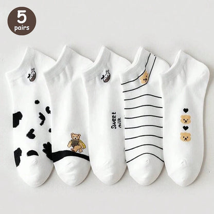 Cartoon Teddy Bear Patterned Ankle Socks Women Casual