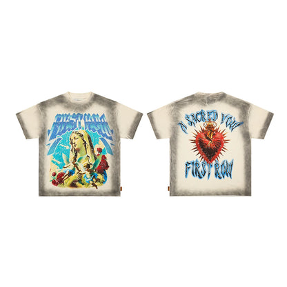 Vintage Washed Diamond Cropped Tee Streetwear Oversized T Shirt