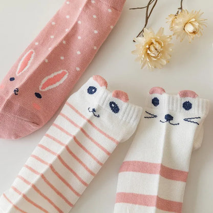 Women Short Tube Socks Pink Cat Cute Boat Socks 5 Pack