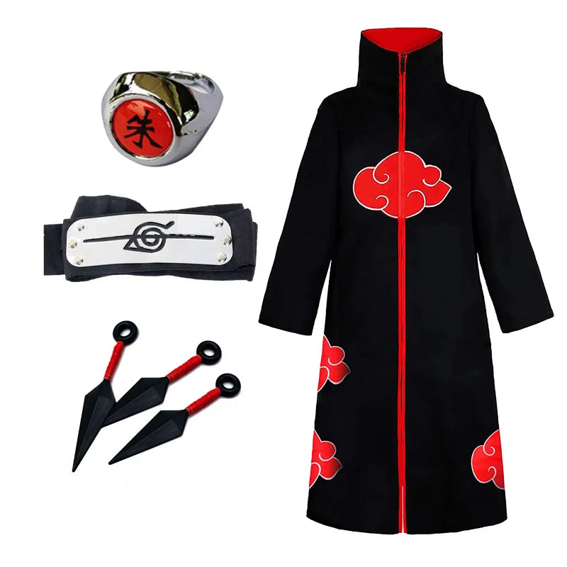 Anime Ninja Cosplay Costume Uchiha Itachi Red Cloud Cloak Robe Cloak Headband Props Halloween Clothes