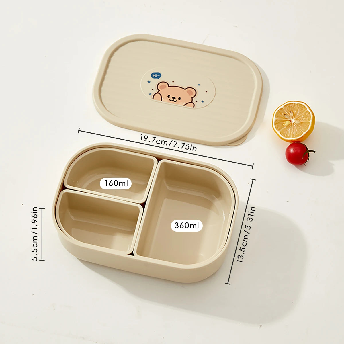 3 Grids Microwave Plastic Lunch Box Detachable Fruit Bento Box
