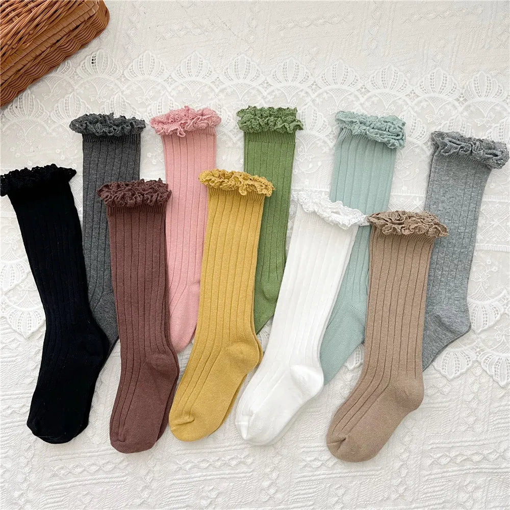 Ruffle Girls Knee High Socks Baby Lace Flower School Uniform