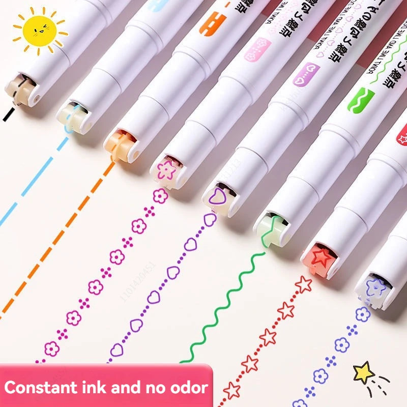 Curve Liner Highlighter Pen Set Roller Tip Pattern Markers 6Pcs