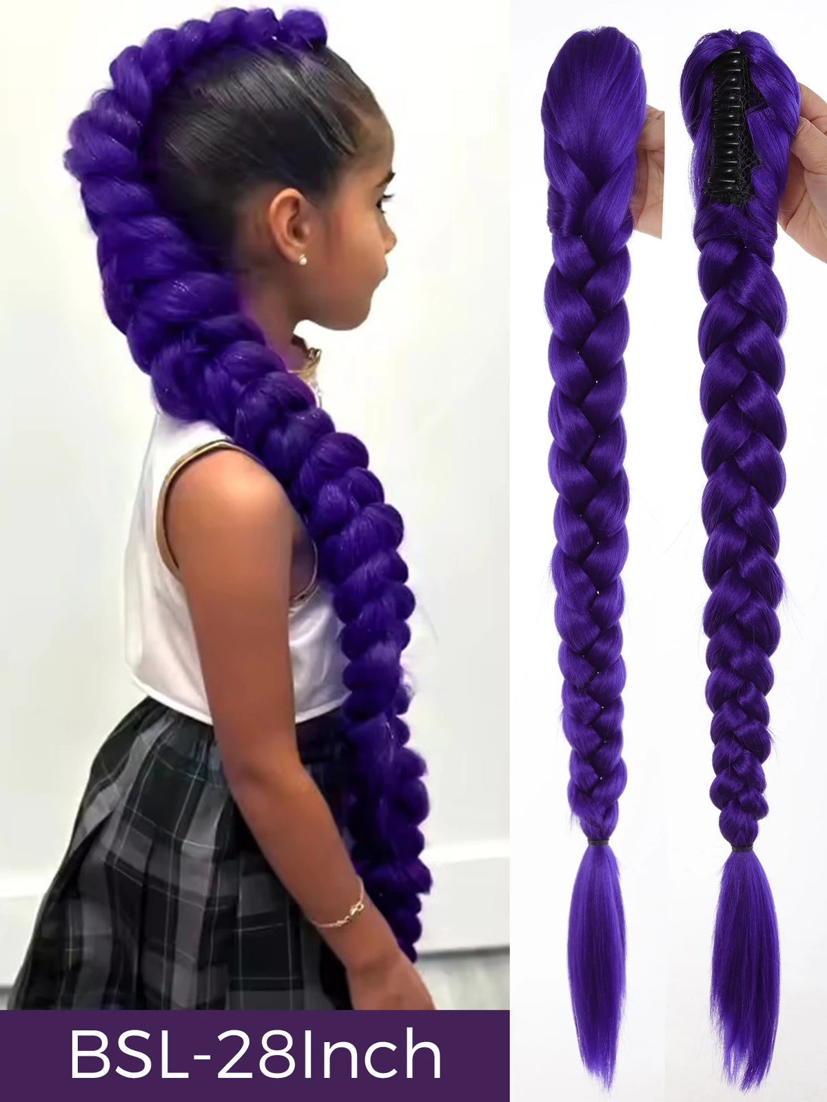 Braided Purple Hair Ponytail with Tinsel Shiny Extension 32"