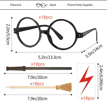 Wizard Wand Party Favors,Wand Pencils,Witch Broom Pencils,Lightning Tattoos,Glasses,Halloween Cosplay Accessories