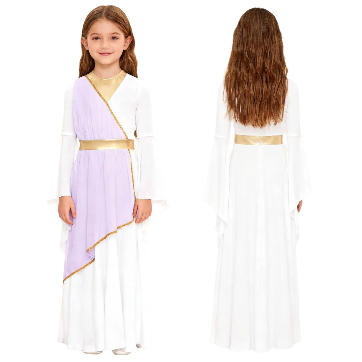 Girls Halloween Carnival Ancient Greek Roman Athena Goddesses Princess Queen Costume Greece Beauty Toga Worship Choir Dress Robe