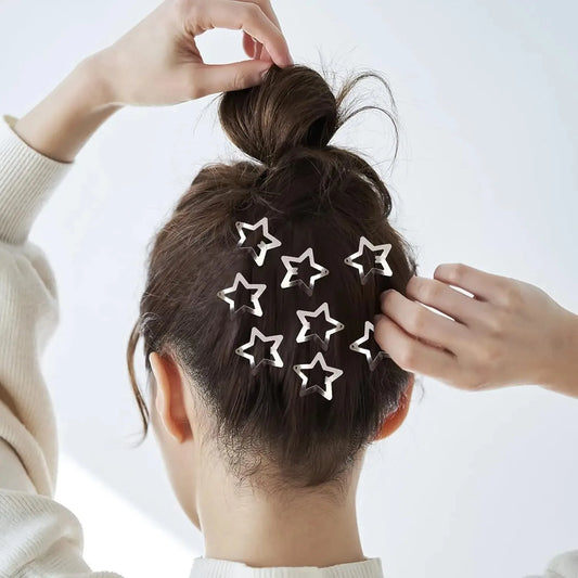 Y2K Silver Star Hair Clips Metal Snap Hairpins
