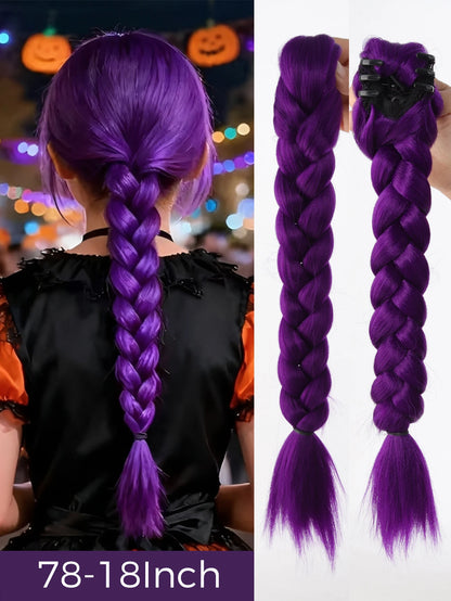 Braided Purple Hair Ponytail with Tinsel Shiny Extension 32"