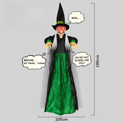 Halloween Life Size Talking Witch Purple Outdoor Spooky Scary Witch Animatronic Voice Controlled Glowing Screaming Decoration