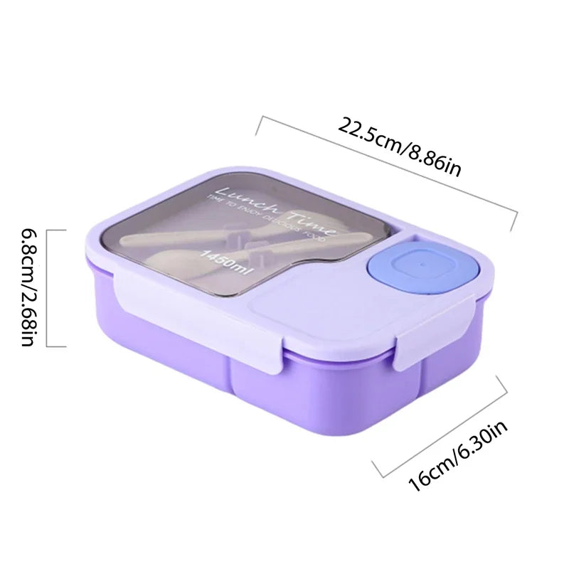 Cute Kawaii 3 Grid Bento Lunch Box Cartoon Kids Sandwich Snack Container