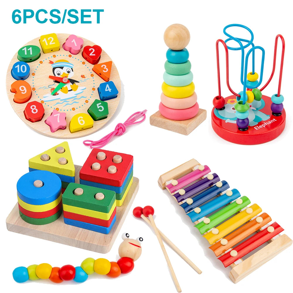 Montessori Wooden Toy Set: Toddler Educational Learning Toys & Puzzles
