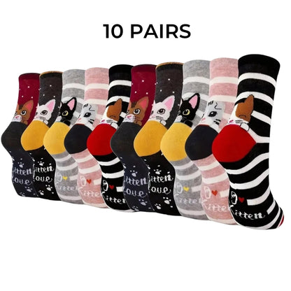 Women's Crew Socks with Cat Patterns Cute Unique Fun