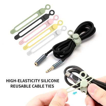 Silicone Cable Ties Reusable Cord Organizer Elastic Wire Straps