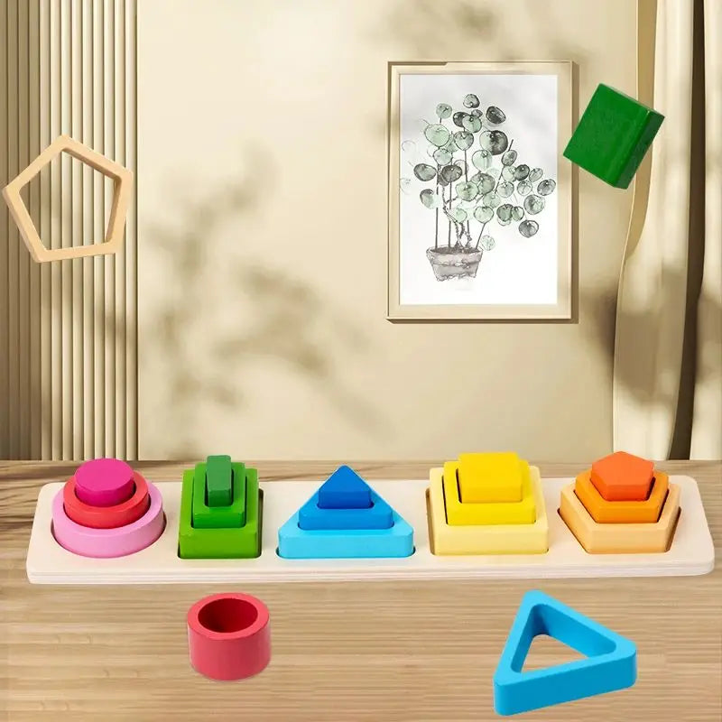 Wooden Sorting Stacking Toy Shape Color Sort Puzzle