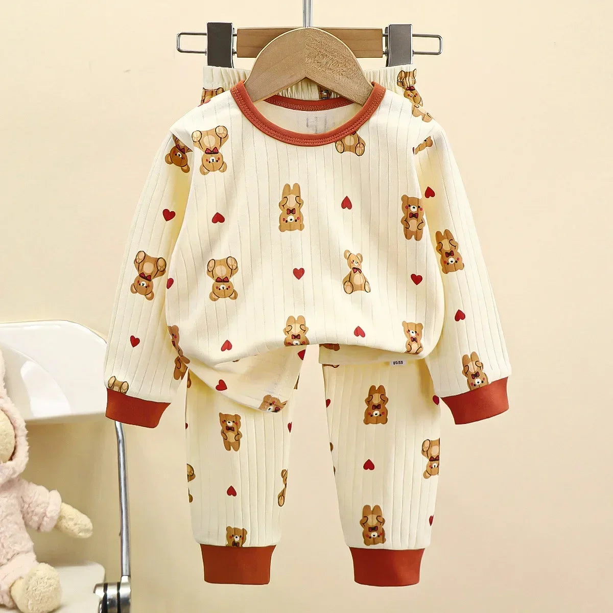 Kids Pure Cotton Warm Pajamas Set Long Sleeve Toddler
