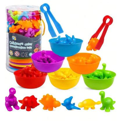 Rainbow Pom Pom Sorting Toy Set Fine Motor Game