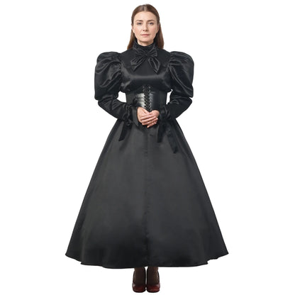 Women Gothic Victorian Dress Renaissance Ball Gown Vampire  Rococo Costume Black