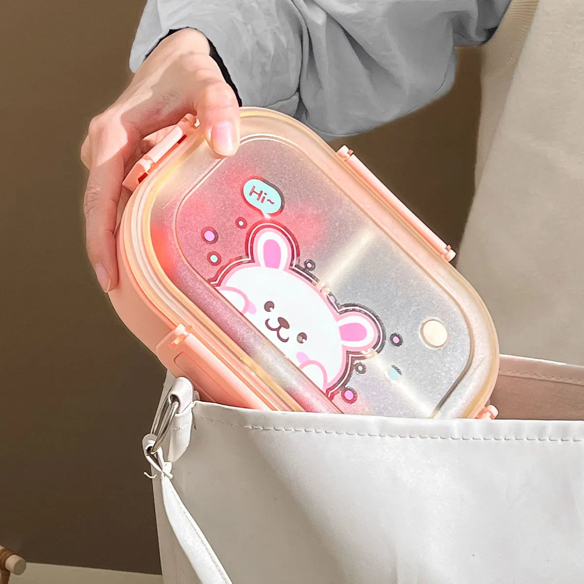 WORTHBUY Portable Plastic Lunch Box With Detachable 3-Compartments Cute Divided Food Container For Kids Students Microwave Safe