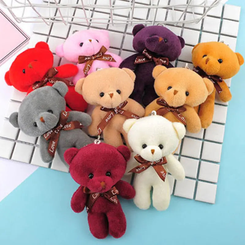 Mini Teddy Bear Plush Keychain Bow Tie Bear Pendant 10 Pack