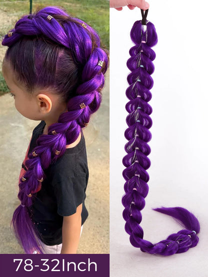 Braided Purple Hair Ponytail with Tinsel Shiny Extension 32"