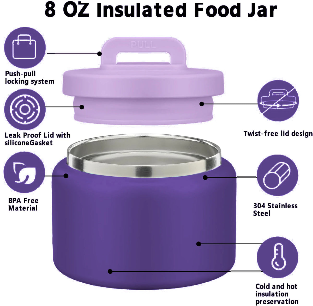 1 Set Bento Lunch Box for Kids with 8oz Insulated Vacuum Food Jar, Food Containers for School, Microwave & Dishwasher Safe