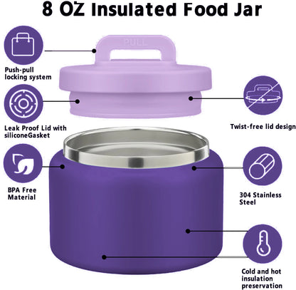 1 Set Bento Lunch Box for Kids with 8oz Insulated Vacuum Food Jar, Food Containers for School, Microwave & Dishwasher Safe