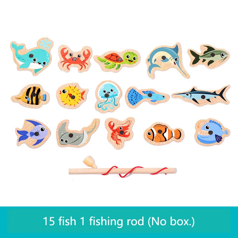 Wooden Magnetic Fishing Game Toy Marine Life Puzzle