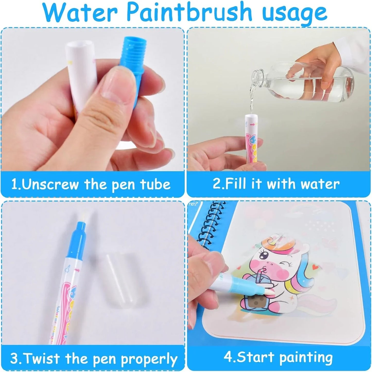 Magic Water Drawing Book Reusable Mess Free Coloring Set
