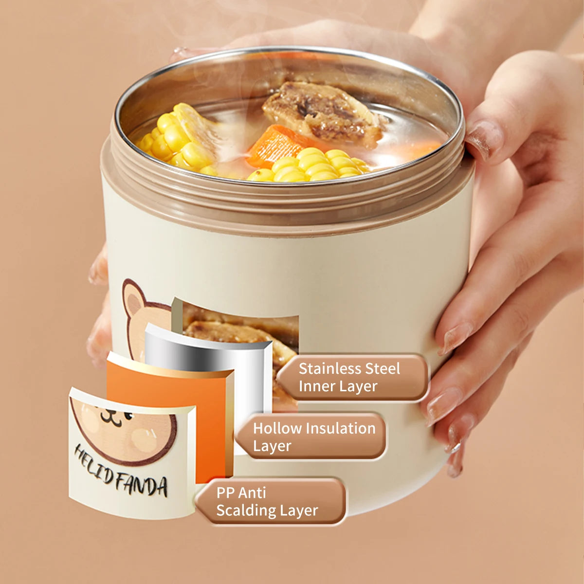 Large Capacity Stainless Steel Thermal Bento Box Cute Insulated Container