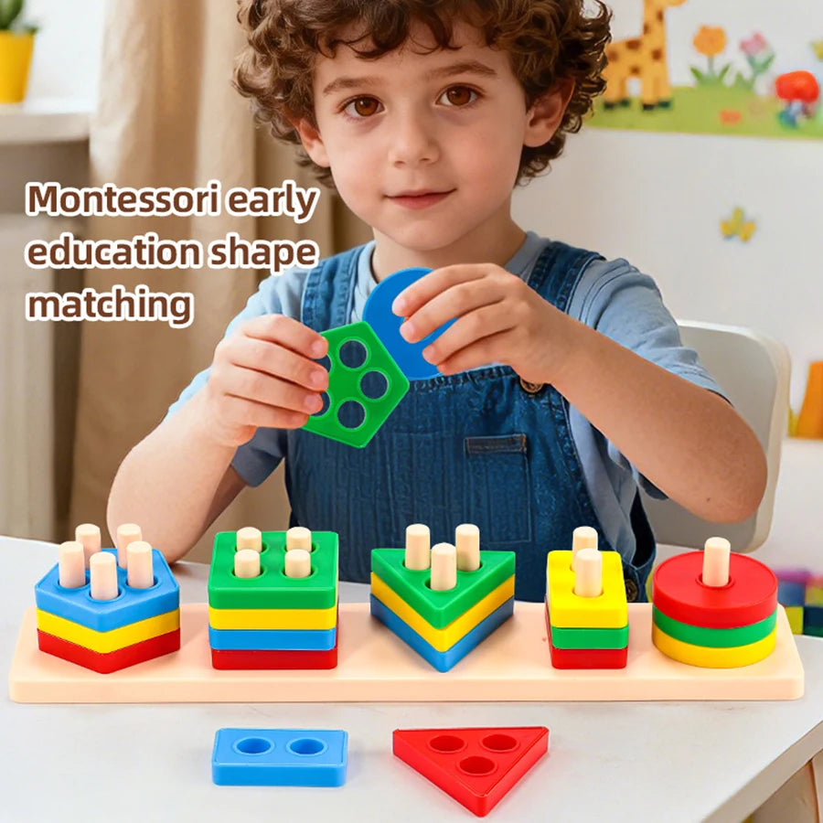 Geometric Shape Sorting Stacker Wooden Stacking Blocks