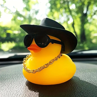 Duck Car Ornament with Cowboy Hat and Sunglasses Dashboard Decor
