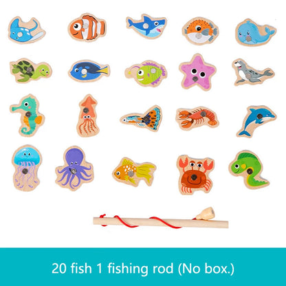 Wooden Magnetic Fishing Game Toy Marine Life Puzzle