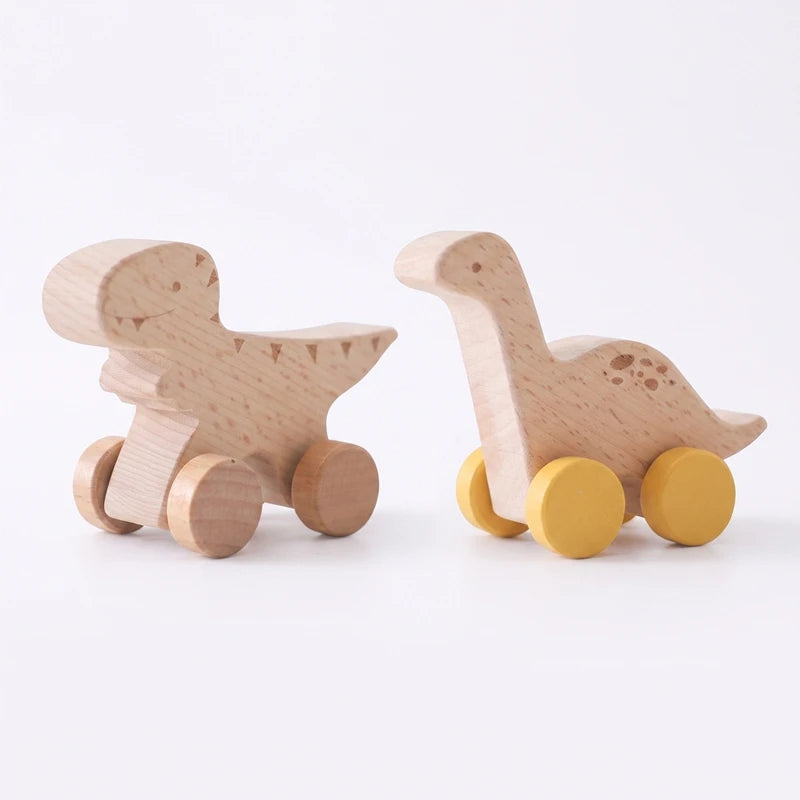 Wooden Baby Car Toy Dinosaur Teething Toy for Toddlers