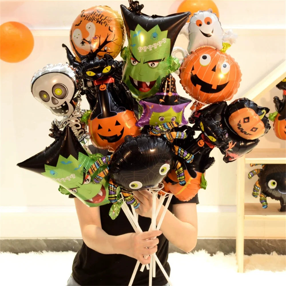 10/30/50pcs Mini Halloween Element Death Bat Pumpkin Aluminum Coil Balloons Random Style Halloween Party Decoration Globos