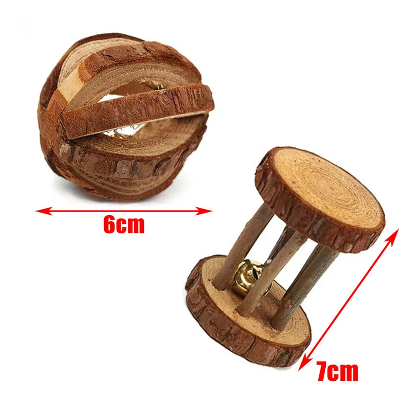 Natural Wooden Small Animal Chew Toys Rabbit Roller