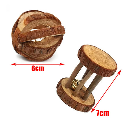 Natural Wooden Small Animal Chew Toys Rabbit Roller
