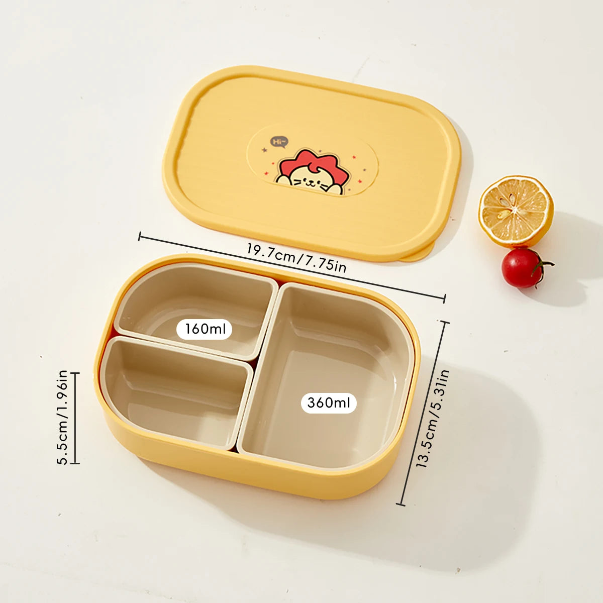 3 Grids Microwave Plastic Lunch Box Detachable Fruit Bento Box