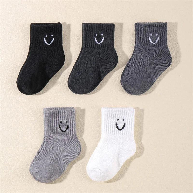 Smiling Face Pattern Children Socks 10 Pairs Solid Color