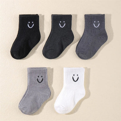 Smiling Face Pattern Children Socks 10 Pairs Solid Color