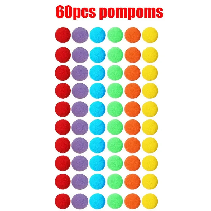 Rainbow Pom Pom Sorting Toy Set Fine Motor Game