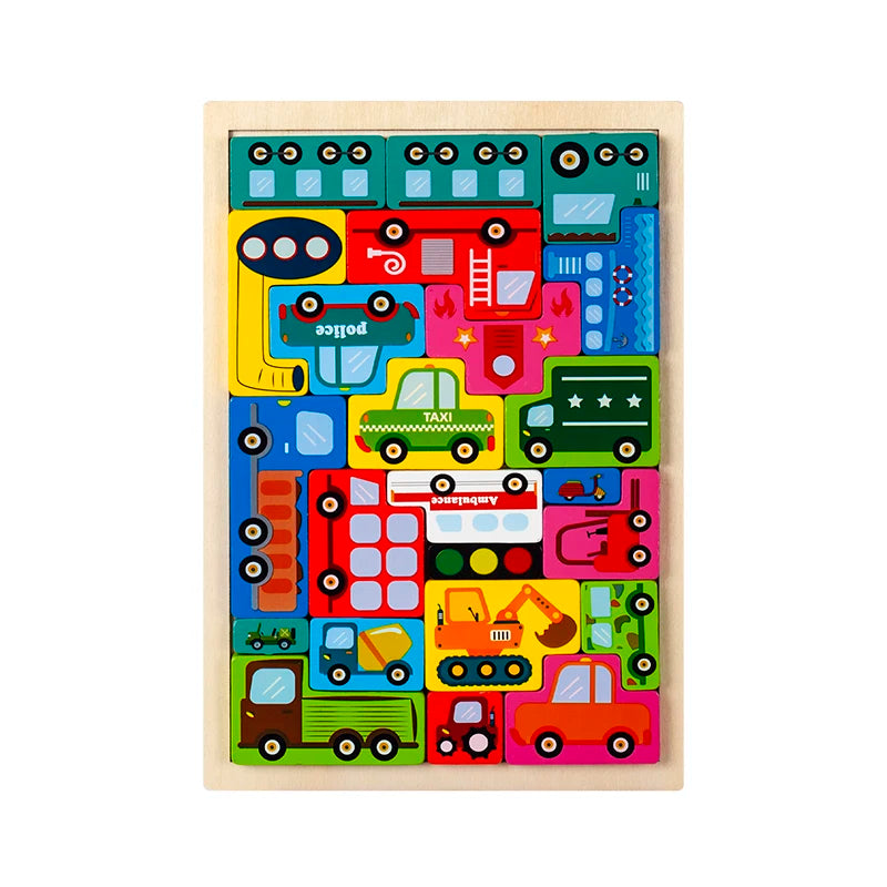 Wooden Russian Blocks Puzzle Animal Transportation Toy