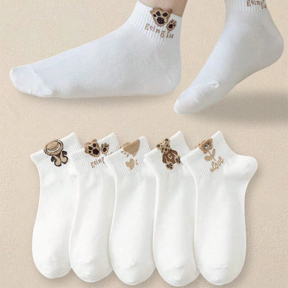 Cartoon Teddy Bear Patterned Ankle Socks Women Casual