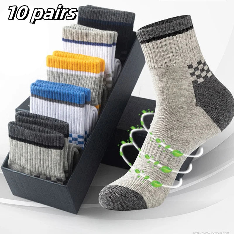 Breathable Cotton Sports Stockings Men Bamboo Fiber 10 Pack