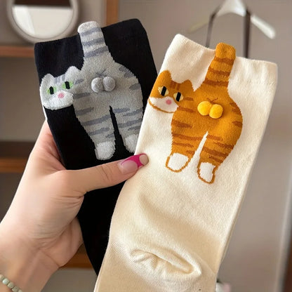 3D Cute Cat Print Floor Socks Women Mid Tube Sleep