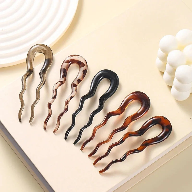 U-Shaped Hair Fork Acetate Hairpin Tortoiseshell Sticks
