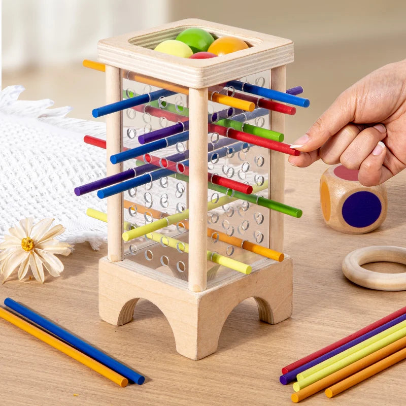 Wooden Stick Board Game 4 Sided Acrylic Cylinder Set