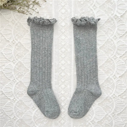 Ruffle Girls Knee High Socks Baby Lace Flower School Uniform