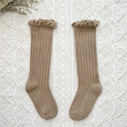 Ruffle Girls Knee High Socks Baby Lace Flower School Uniform