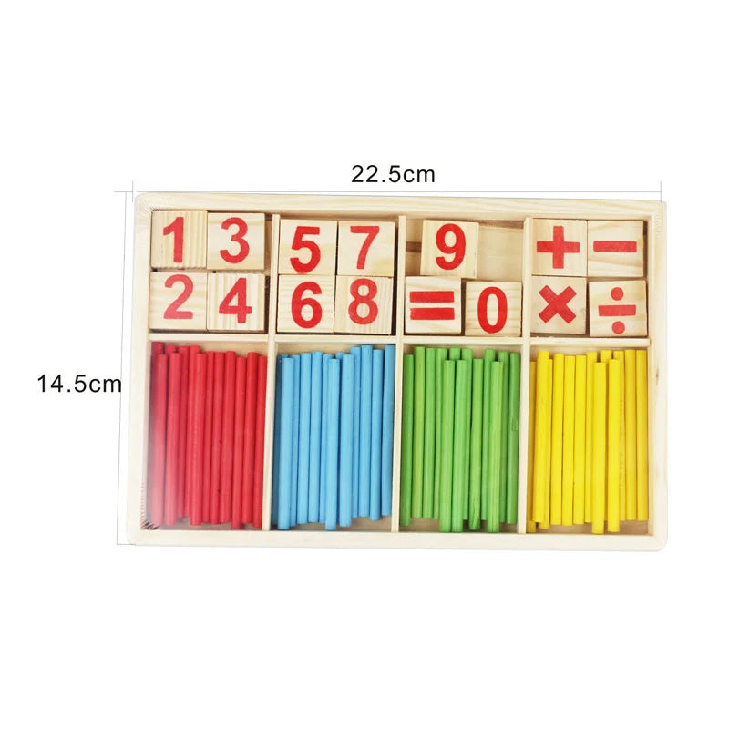 Wooden Math Counting Sticks Box Arithmetic Learning Toy