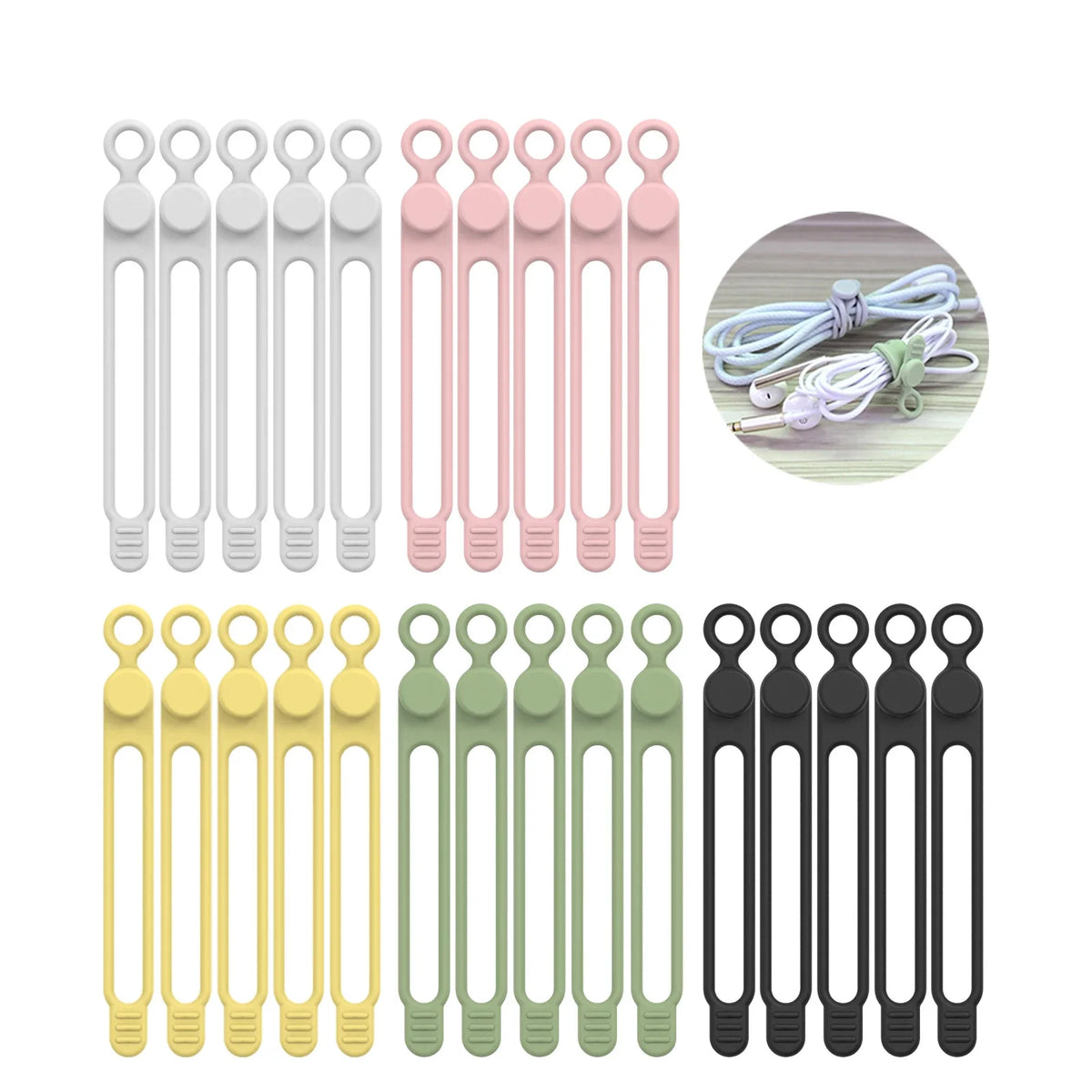 Silicone Cable Ties Reusable Cord Organizer Elastic Wire Straps